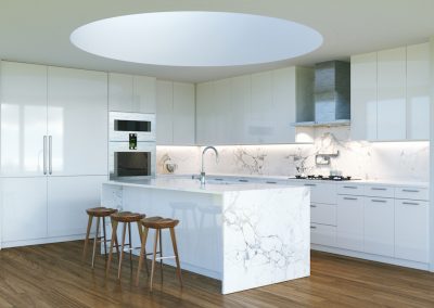 New Contemporary White Kitchen Interior with round second light window